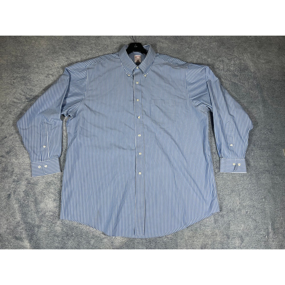 Brooks‎ Brothers 346 Mens Blue White Striped Non-Iron Button Down Shirt 17.5 4/5